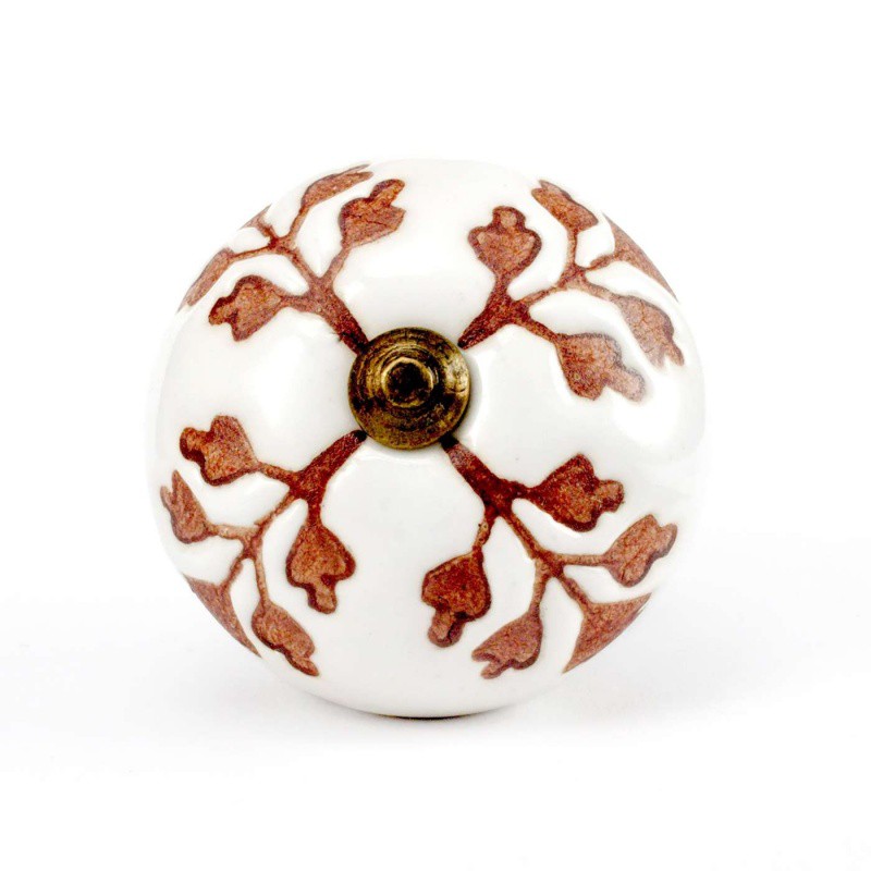 Pomello in Ceramica Bianco con Motivi Marroni - Decochic