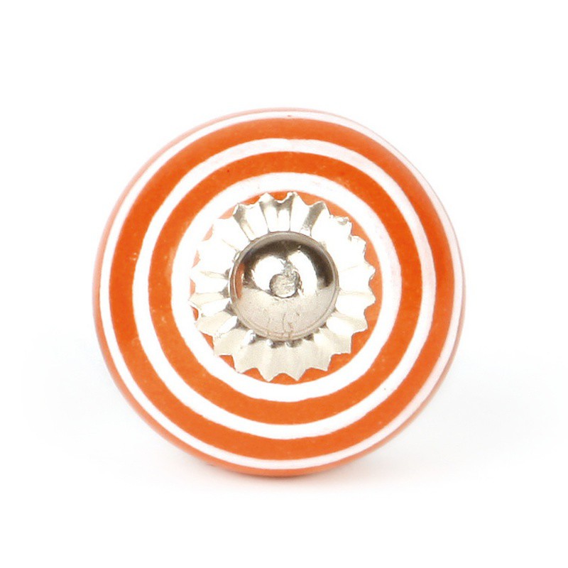 Pomello in Ceramica Arancio a Righe Bianche - Decochic