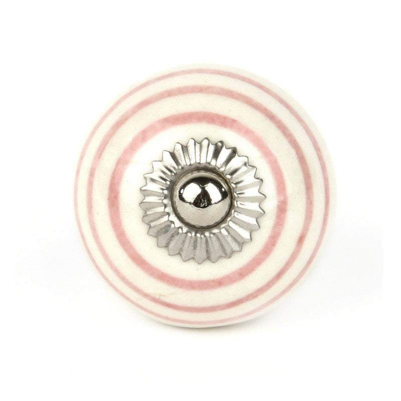 Pomello in Ceramica Bianco a Righe Rosa - Decochic