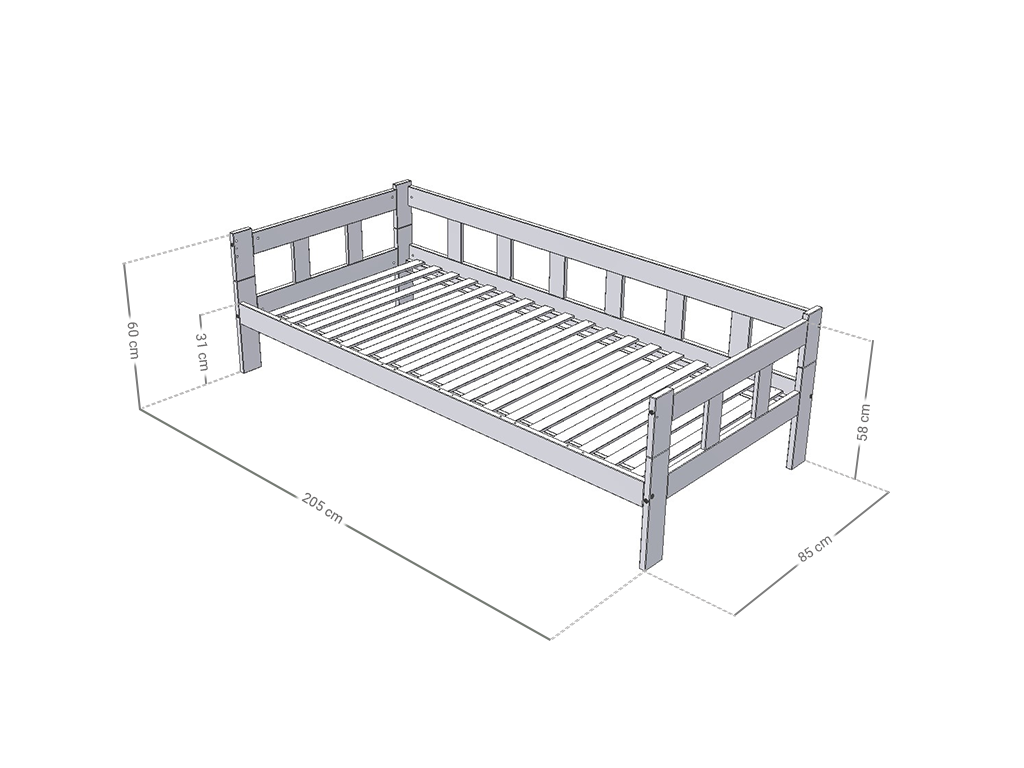 Letto Singolo con sbarra FENCE Benlemi -Più Colori e Misure Disponibili - Decochic