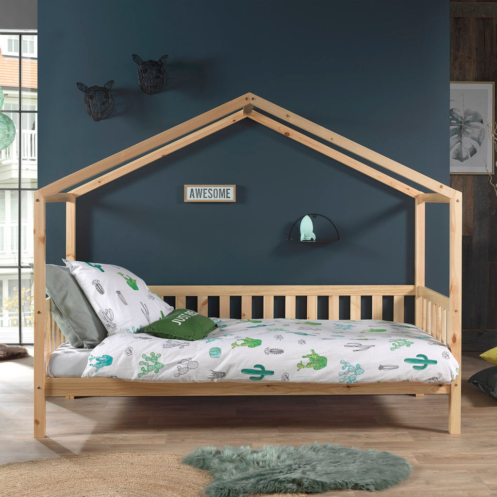 Letto a Capanna con Sponde Dallas Vipack 90x200 Legno Naturale - Decochic