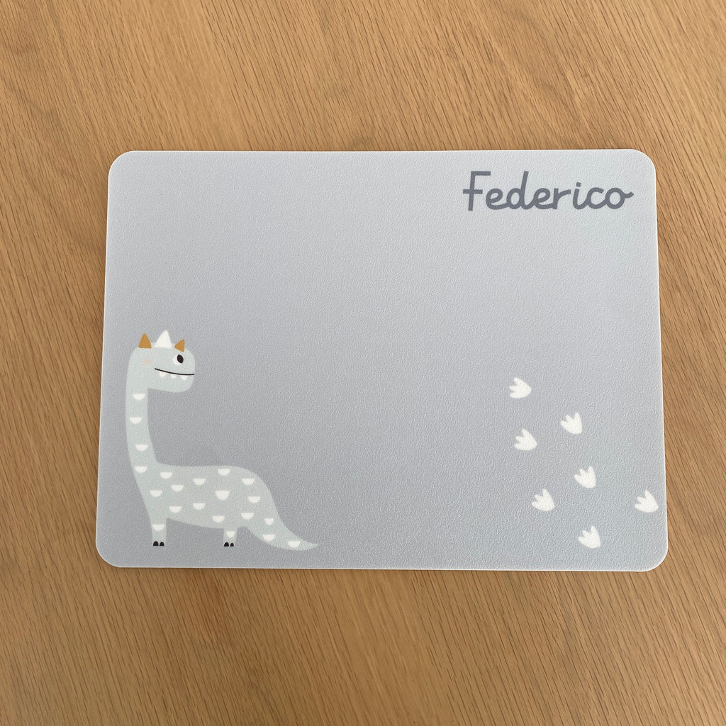 Tovaglietta per Bambini Dinosauri Azzurro e Arancio - Nome Personalizzabile - Decochic