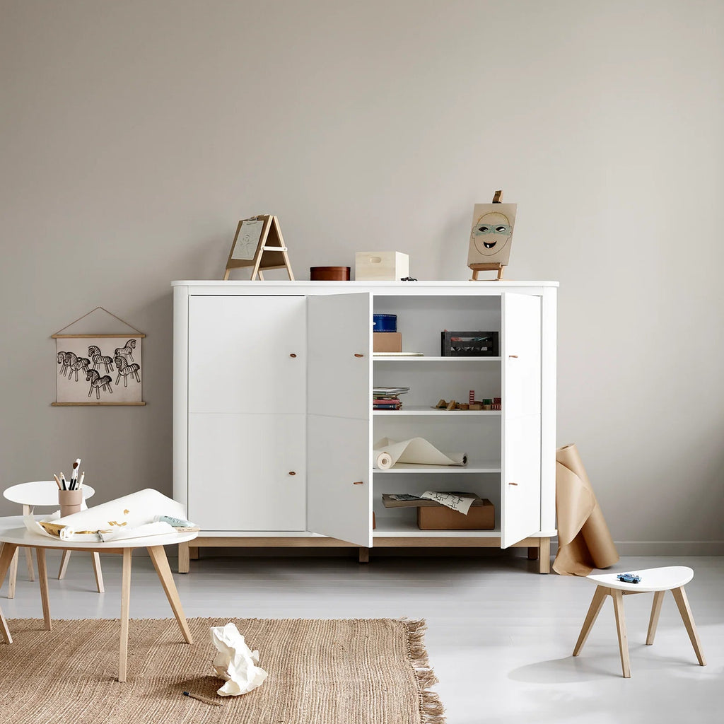 Armadio Multi Cupboard con 3 Ante Bianco e Legno Wood Oliver Furniture - Decochic