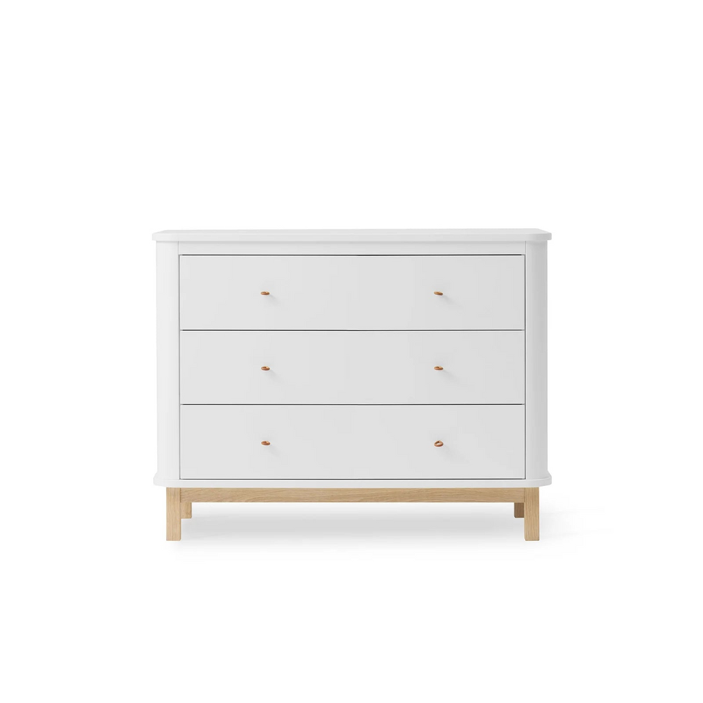 Cassettiera Wood 3 cassetti Bianco e Legno Oliver Furniture (Barriera Opzionale) - Decochic