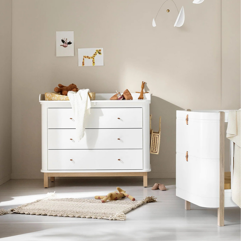 Cassettiera Wood 3 cassetti Bianco e Legno Oliver Furniture (Barriera Opzionale) - Decochic