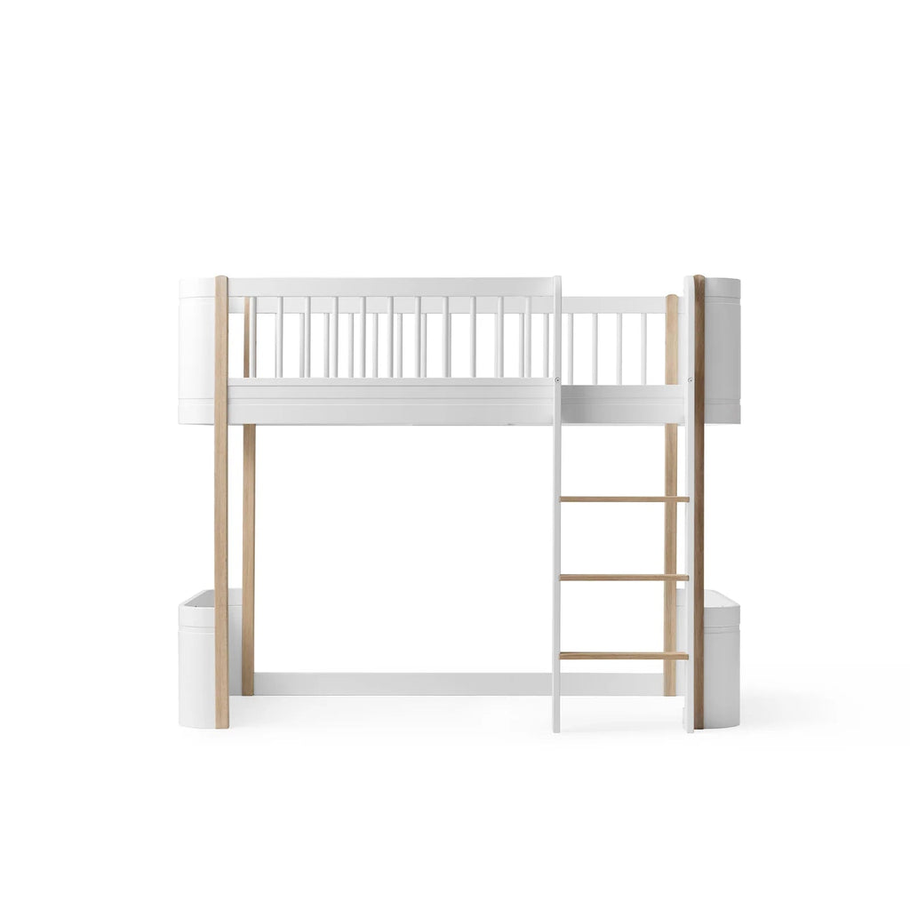 Letto a Soppalco Basso Wood Mini + Low Loft Bed Bianco e Legno Oliver Furniture - Decochic