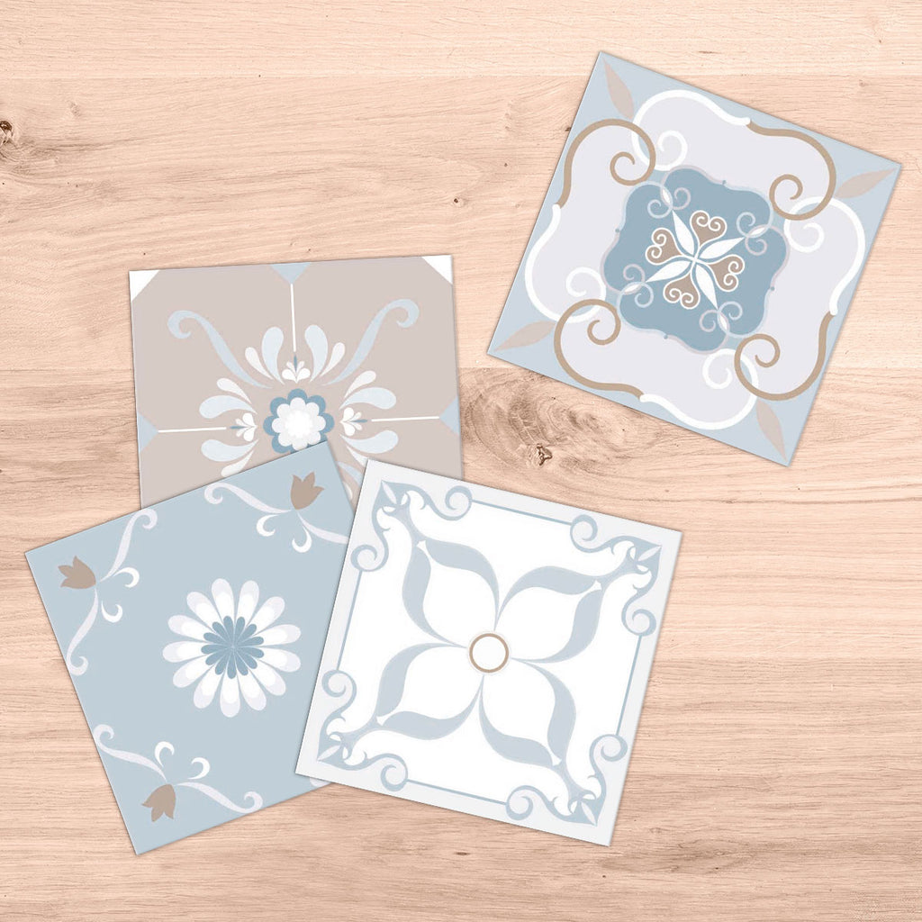 Adesivi per Piastrelle da Pavimenti Mattonelle Vintage Blu & Tortora-Più Misure Disponibili - Decochic