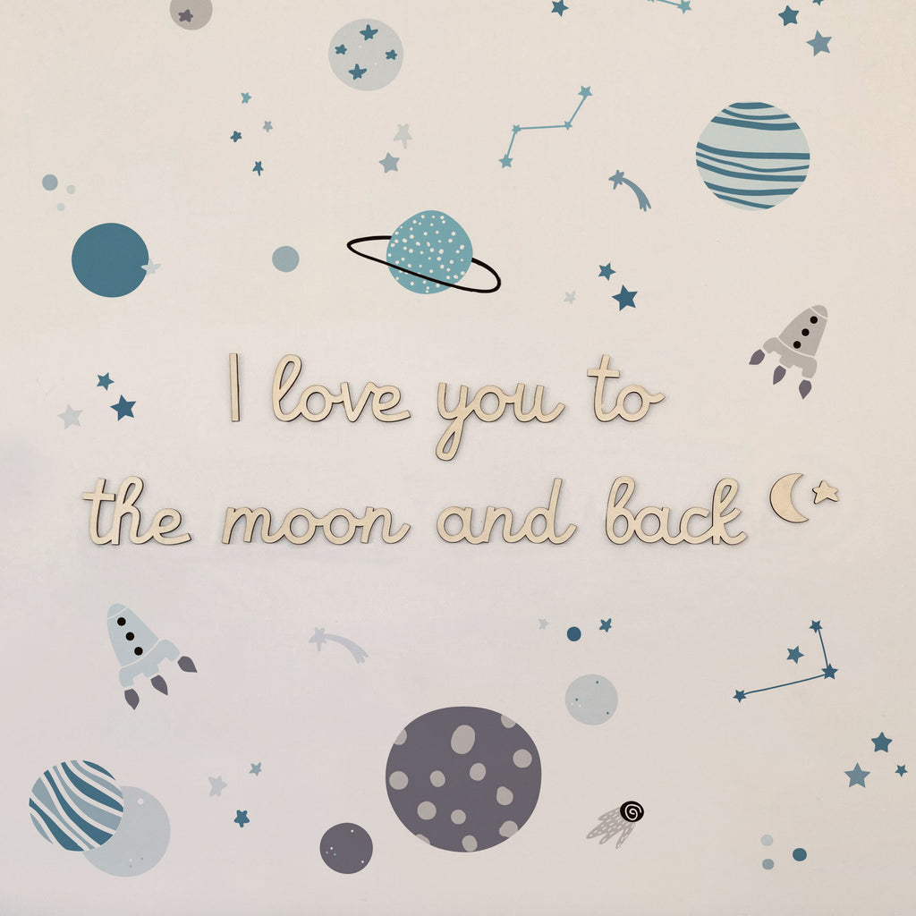 Scritta in Legno I Love You to the Moon and Back - Decochic