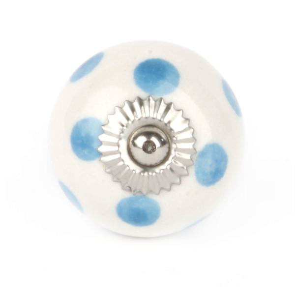 Pomello in Ceramica Piccolo Bianco a Pois Azzurri - Decochic