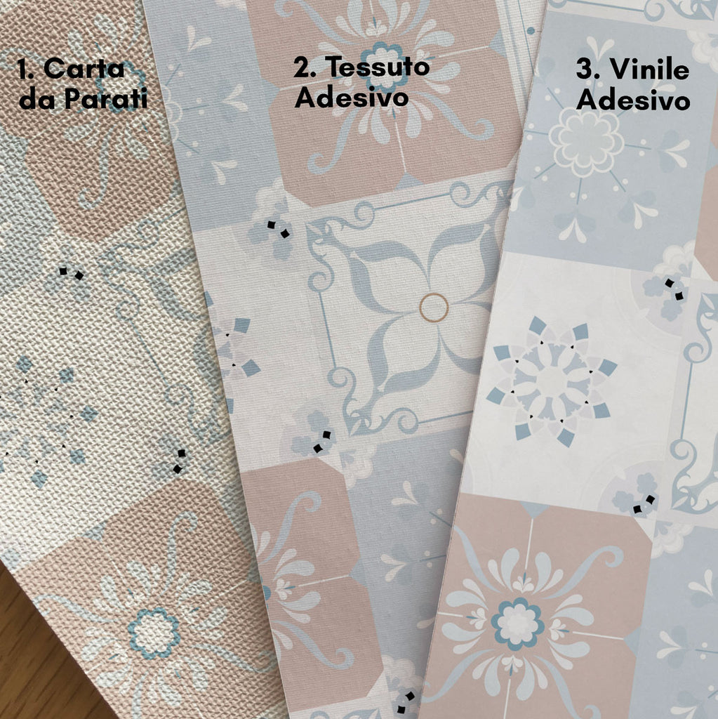 Pellicola Autoadesiva Mattonelle Vintage Blu e Tortora - Decochic