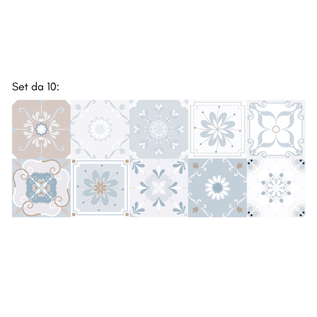 Adesivi per Piastrelle da Pavimenti Mattonelle Vintage Blu & Tortora-Più Misure Disponibili - Decochic