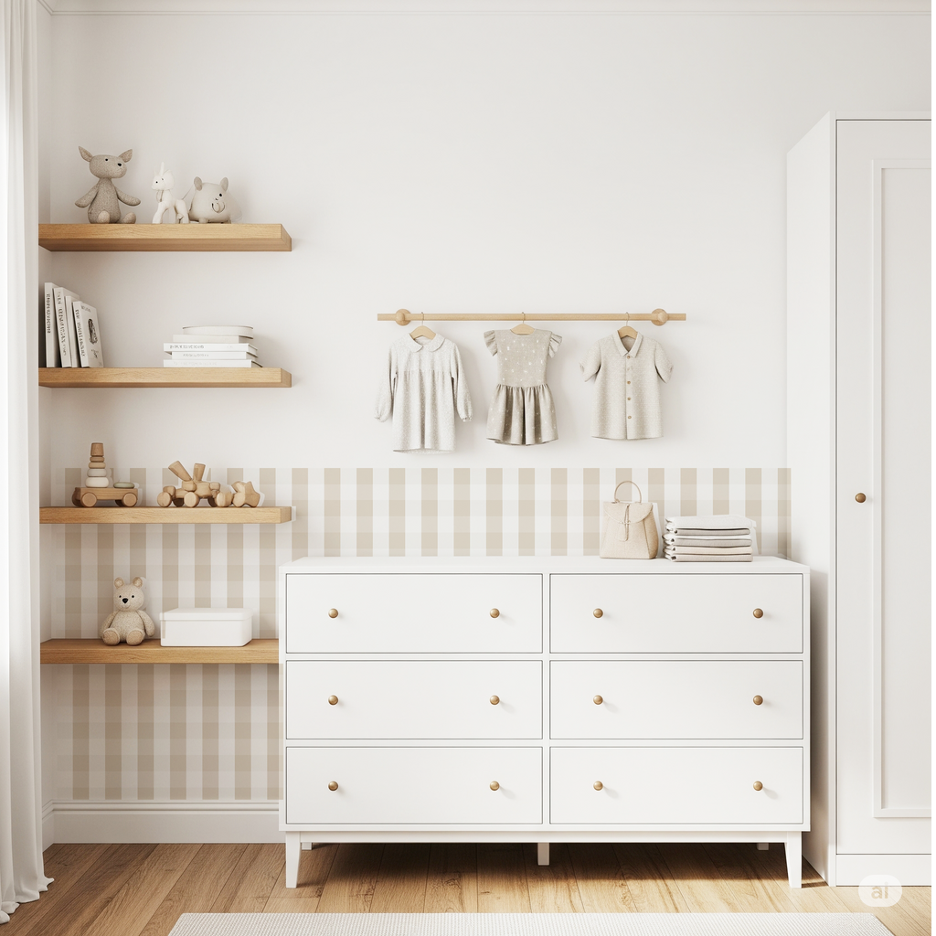 Adesivo Murale Boiserie Gingham- Più Colori e Dimensioni Disponibili - Decochic