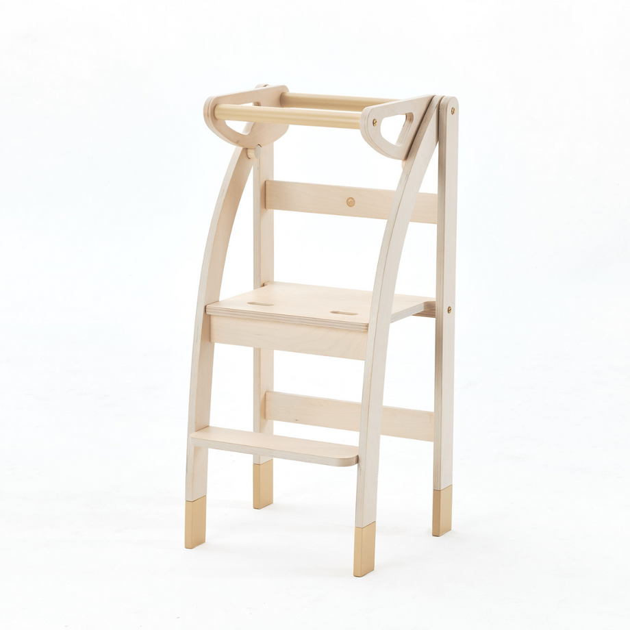 Torre Montessori Pieghevole In Betulla - 3 Livelli Regolabili, Portata 90kg, Facile Da Montare - Foto 2