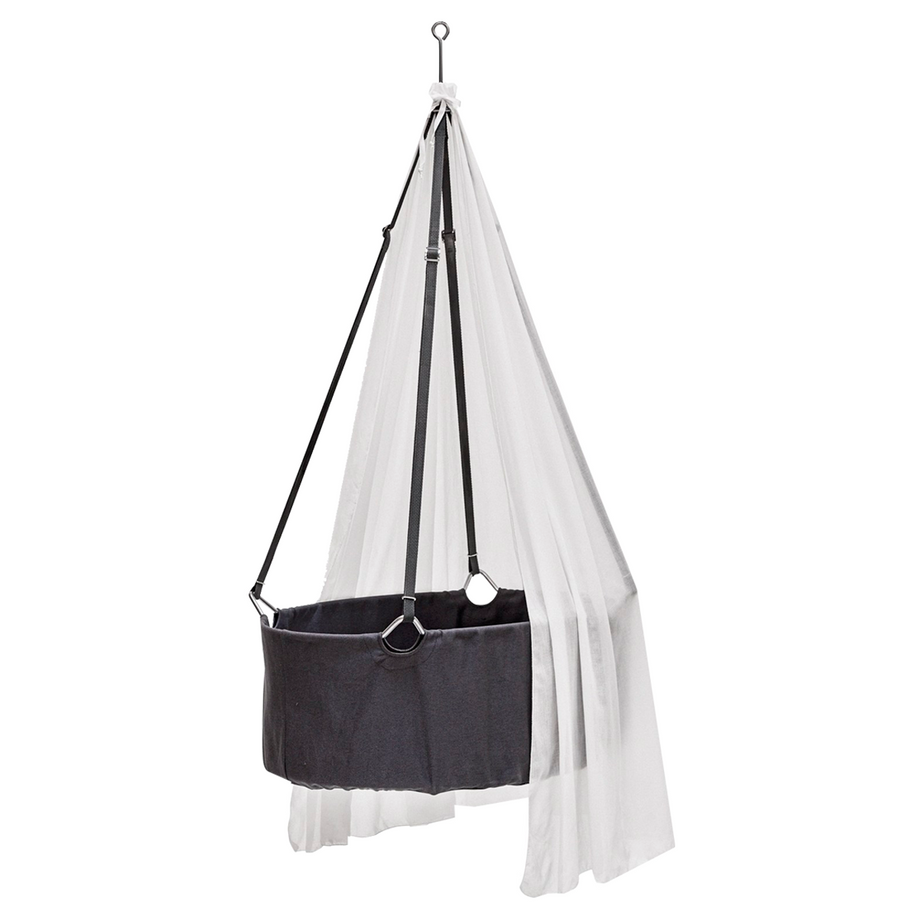 Culla Leander Sospesa Con Baldacchino - Design Scandinavo Rosa E Grigio