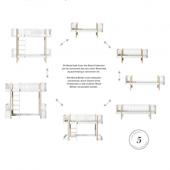 Letto a Soppalco Basso Wood Oliver Furniture- 2 Varianti Colore - Decochic