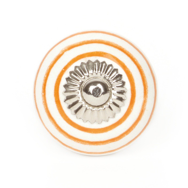 Pomello in Ceramica Bianco a Righe Arancio - Decochic