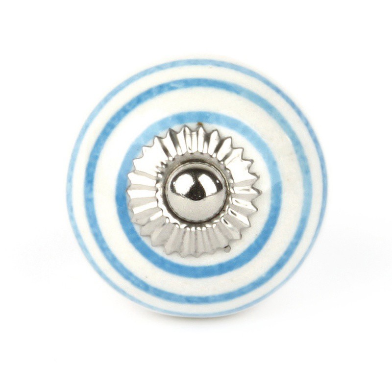 Pomello in Ceramica Bianco a Righe Azzurre - Decochic