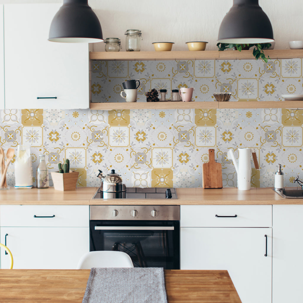 Carta da parati lavabile autoadesiva per cucina - Piastrella gialla, 180x60  cm - IN MAGAZZINO 