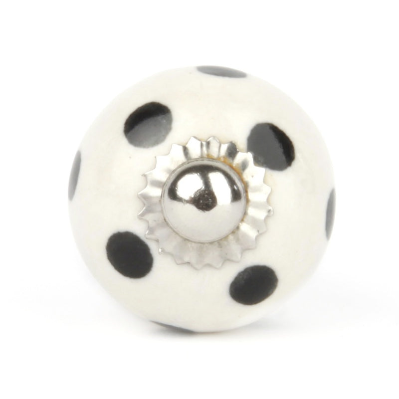 Pomello Grande in Ceramica Bianco a Pois Neri - Decochic