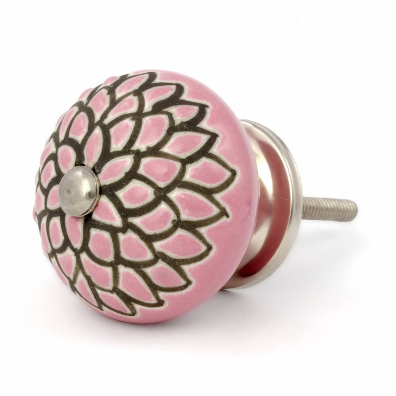 Pomello in Ceramica Rosa a Motivi Marroni - Decochic