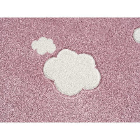 Tappeto Per Neonati Tondo Rosa con Nuvole Bianche - Decochic