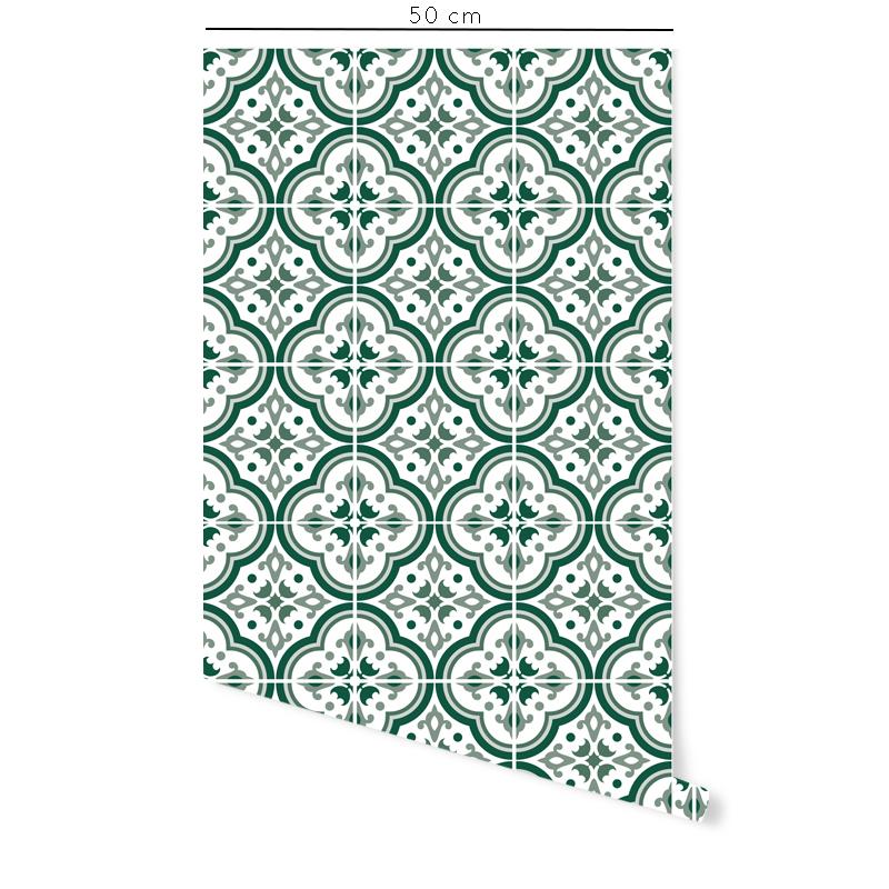 Paraschizzi adesivo cucina verde e bianco in vinile lavabile e rimovibile  Lisbona- 1 rotolo 50x300 cm - Decochic